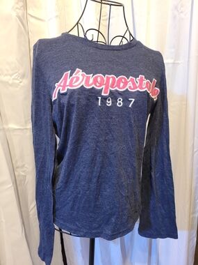 Aeropostale Navy Blue Long Sleeve Tee with Pink Script Logo